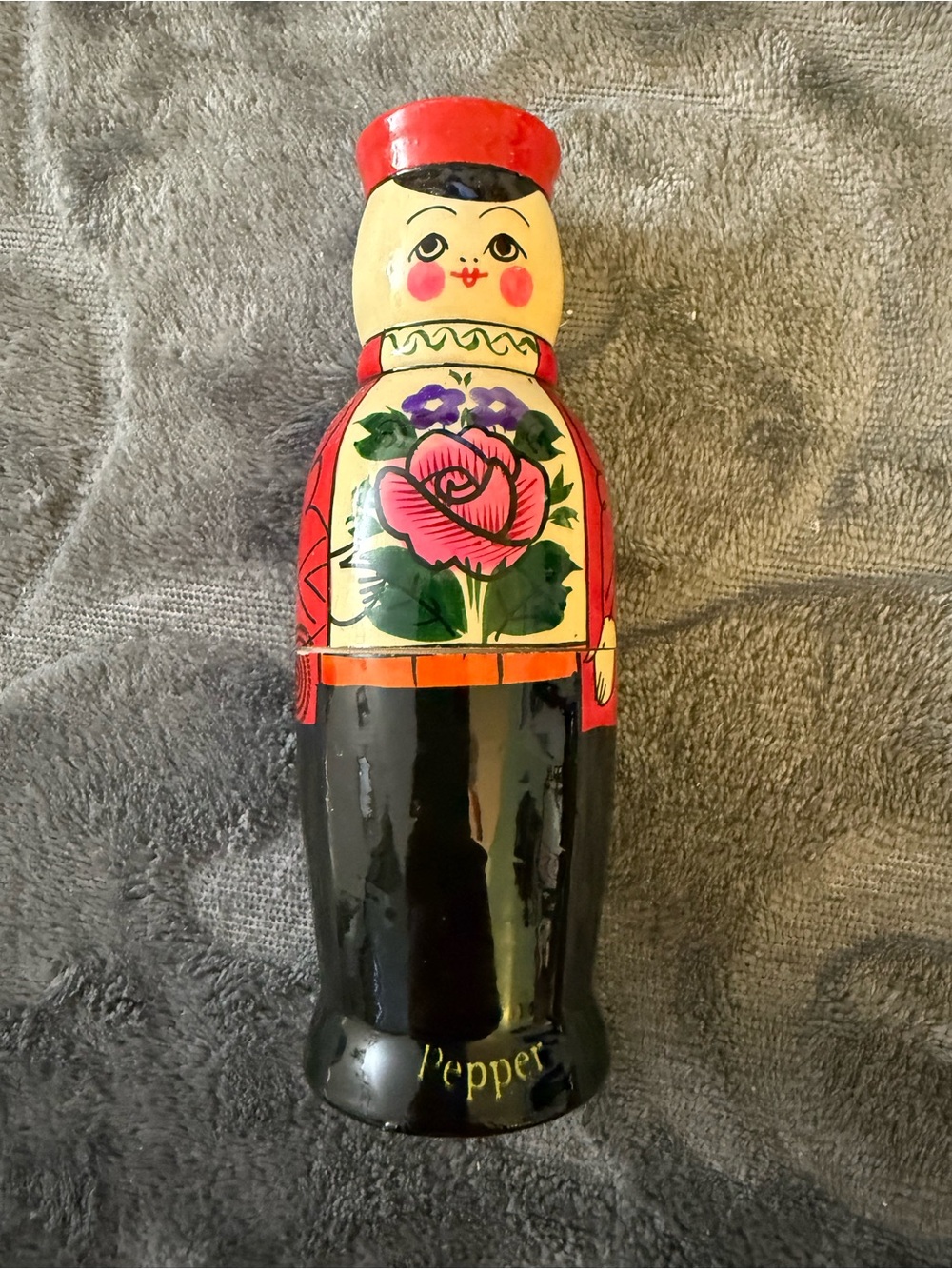 Vintage-Style Red and Black Hand-Painted Made In Russia Pepper Shaker Estate #5